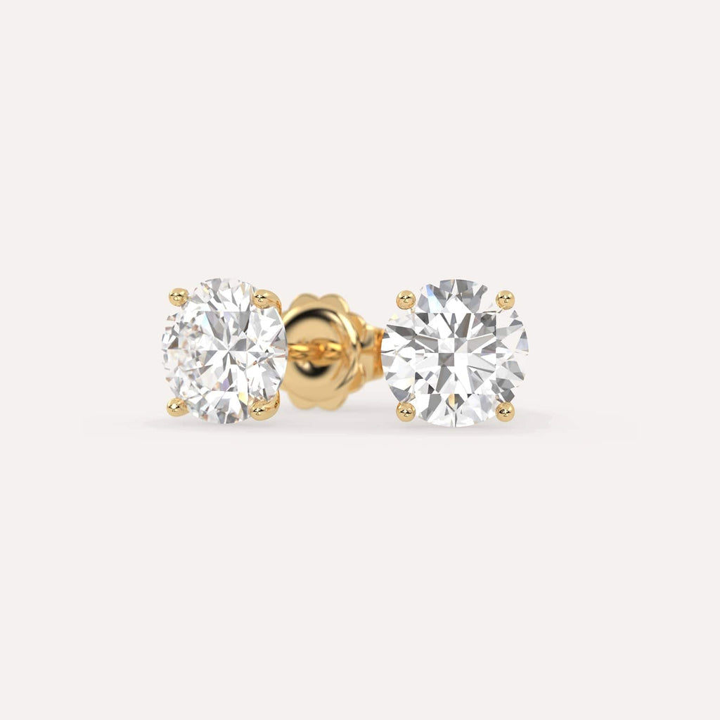 4 carat Round Diamond Stud Earrings, Natural Diamonds Yellow Gold