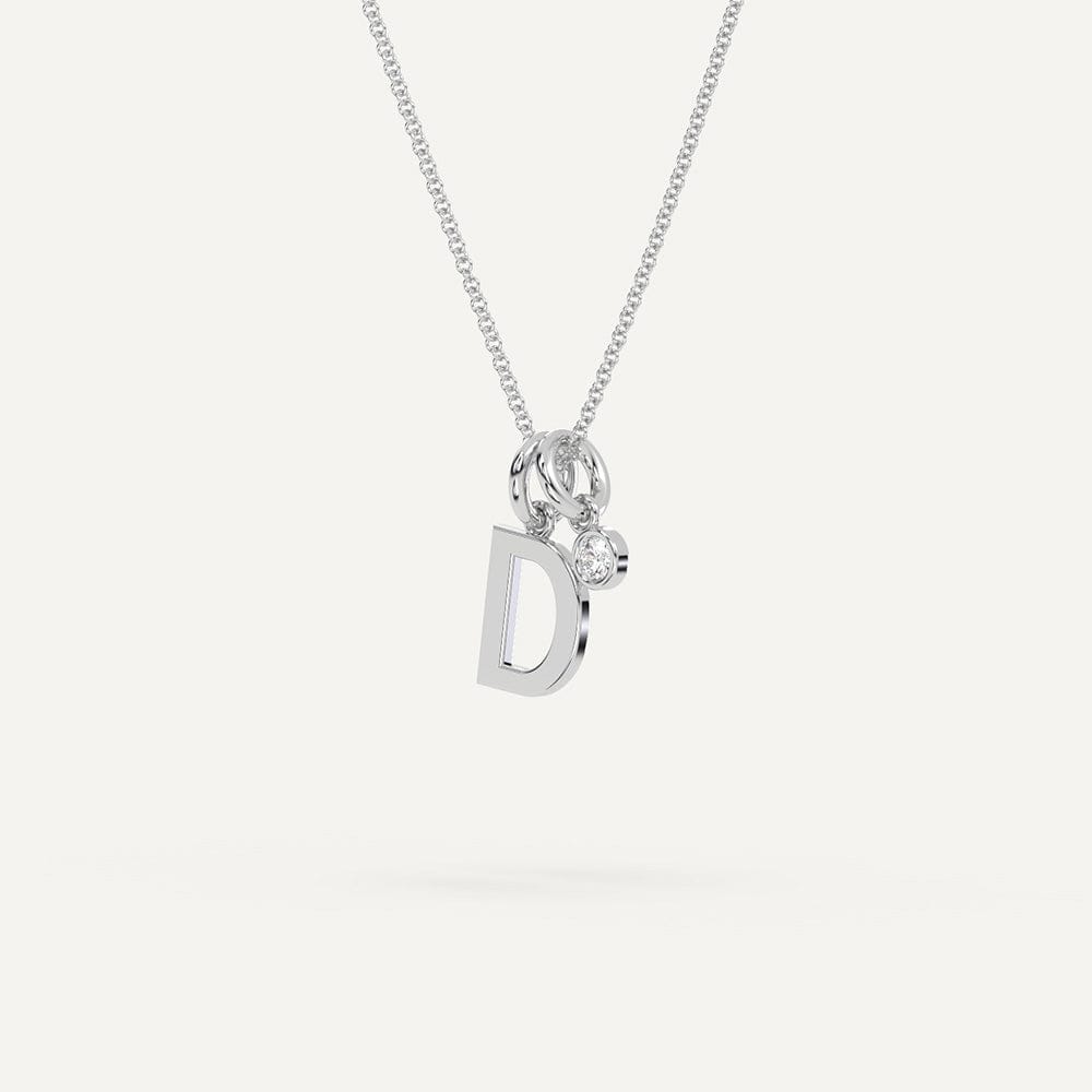 White gold D charm necklace with diamond accent