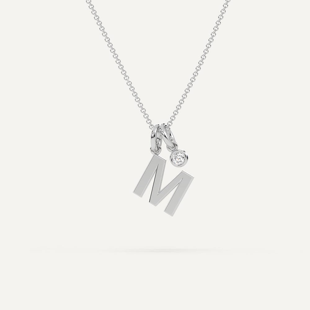 Letter M Necklace White Gold Silver