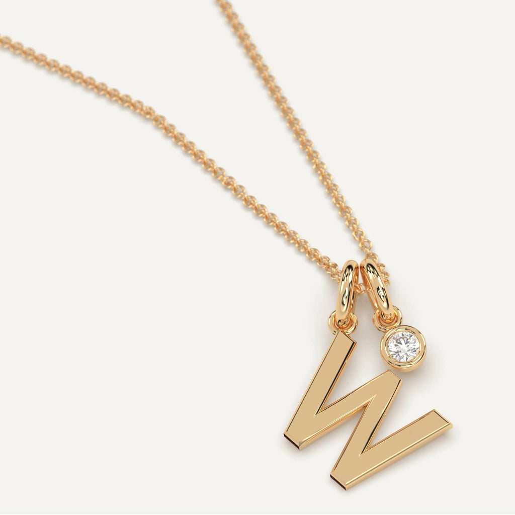 Gold W Letter Necklace With Diamond
