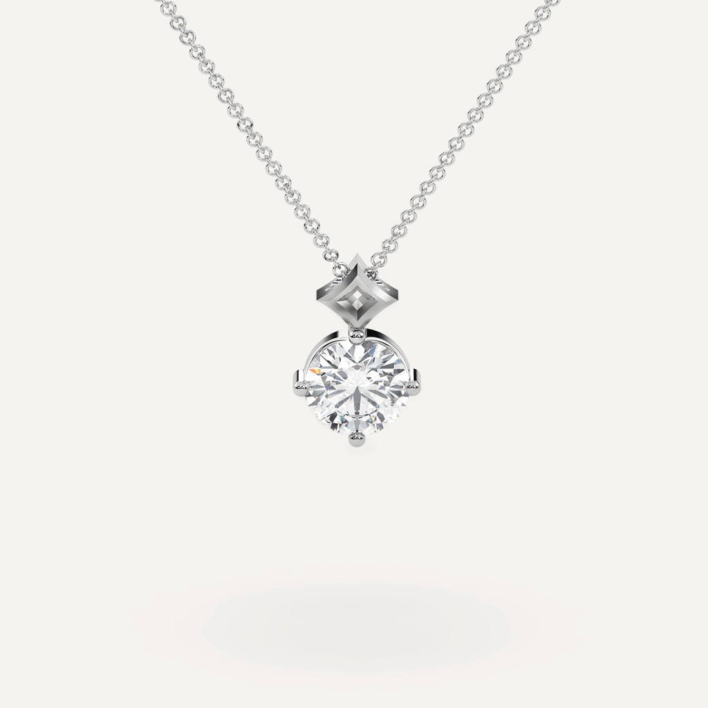 Classic Simple One Diamond Pendant Necklace in White Gold