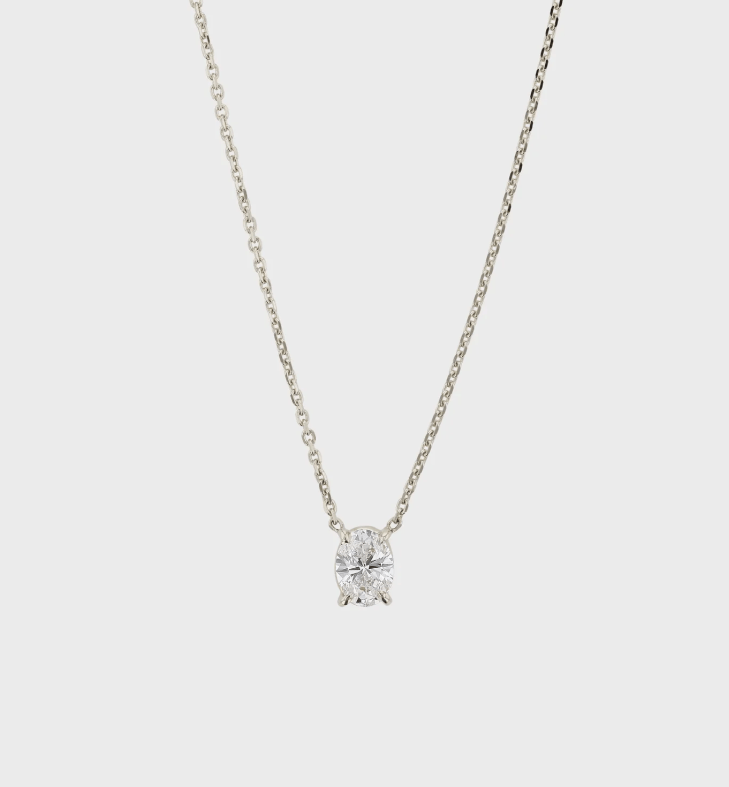 VVS oval single diamond necklace GIA