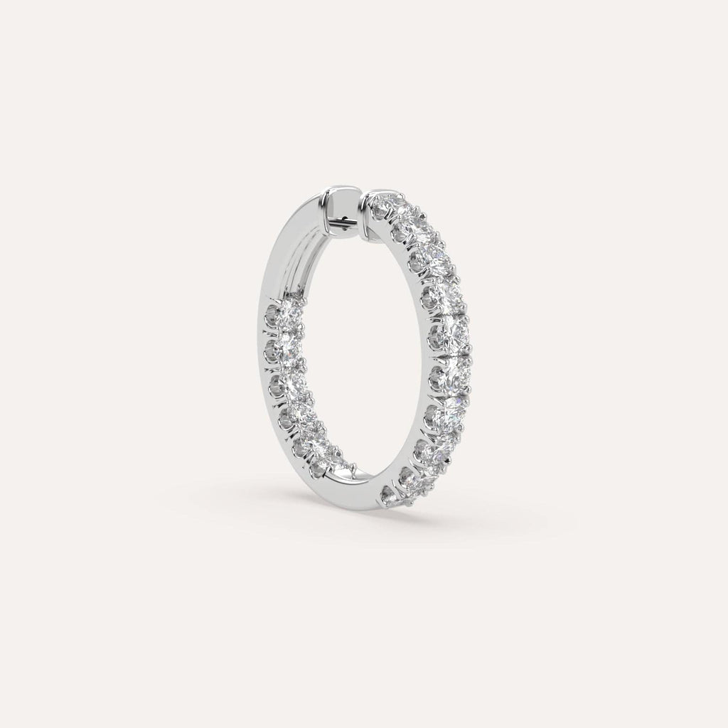 1 1/2 carat Single Diamond Hoop Earring, Natural Diamonds White Gold