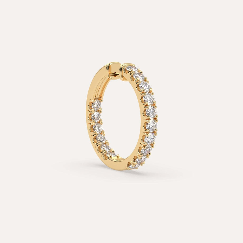 1 1/2 carat Single Diamond Hoop Earring, Natural Diamonds Yellow Gold