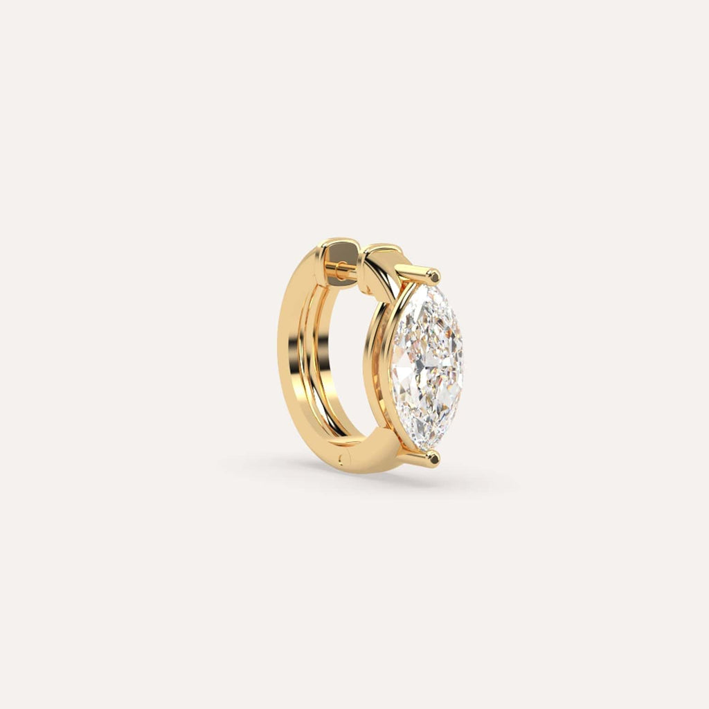 1 1/2 carat Single Marquise Diamond Hoop Earring, Natural Yellow Gold