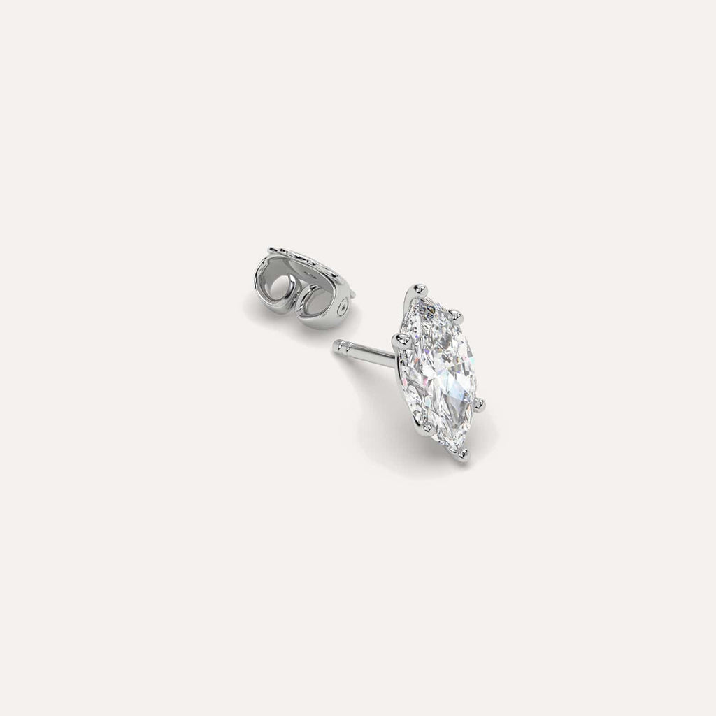 1 1/2 carat Single Marquise Diamond Stud Earring, Natural Diamonds White Gold