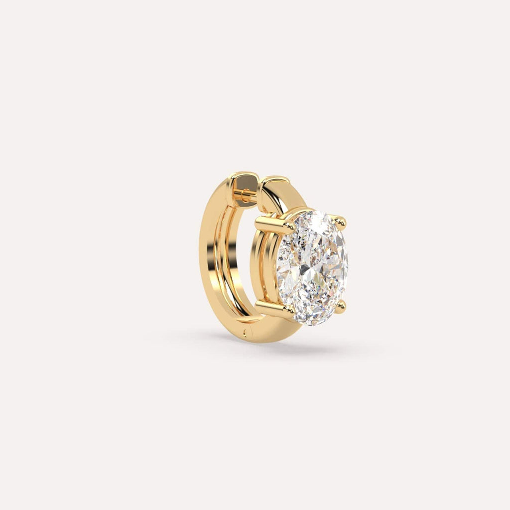 1 1/2 carat Single Oval Diamond Hoop Earring, Natural Yellow Gold
