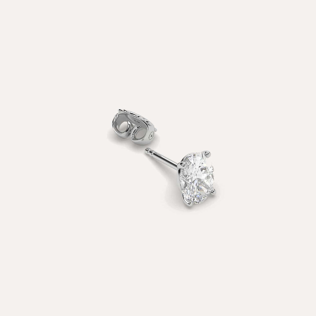 1 1/2 carat Single Oval Diamond Stud Earring, Natural Diamonds White Gold