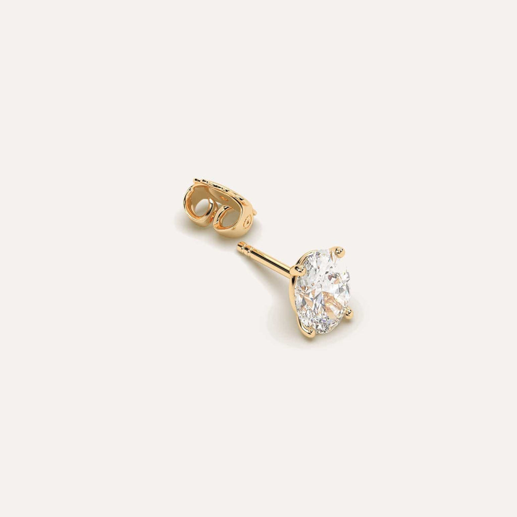 1 1/2 carat Single Oval Diamond Stud Earring, Lab Diamonds Yellow Gold