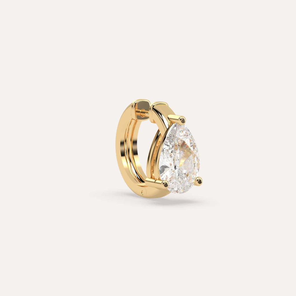 1 1/2 carat Single Pear Diamond Hoop Earring, Natural Yellow Gold