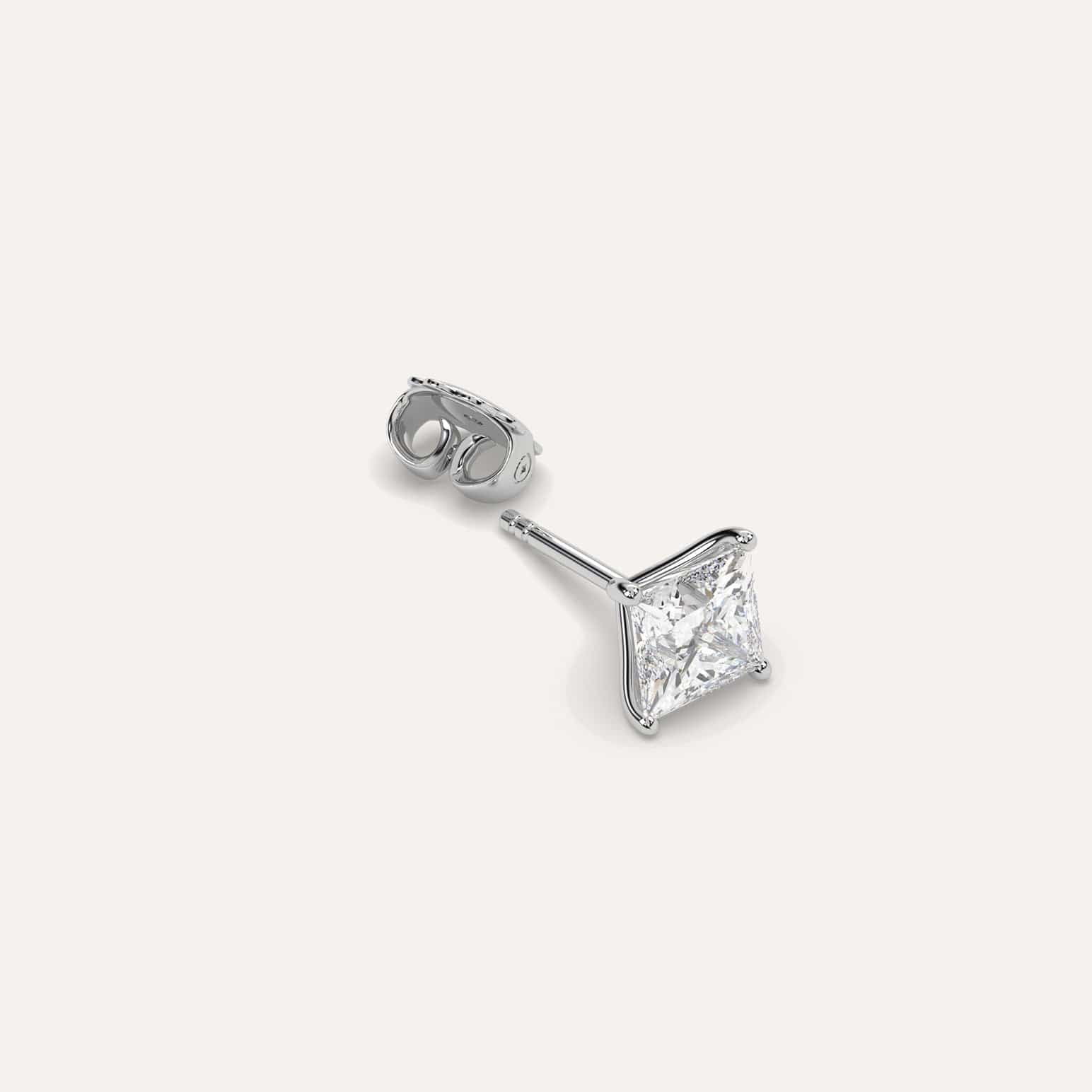 Carat Princess Diamond Stud Earring 14K White Gold