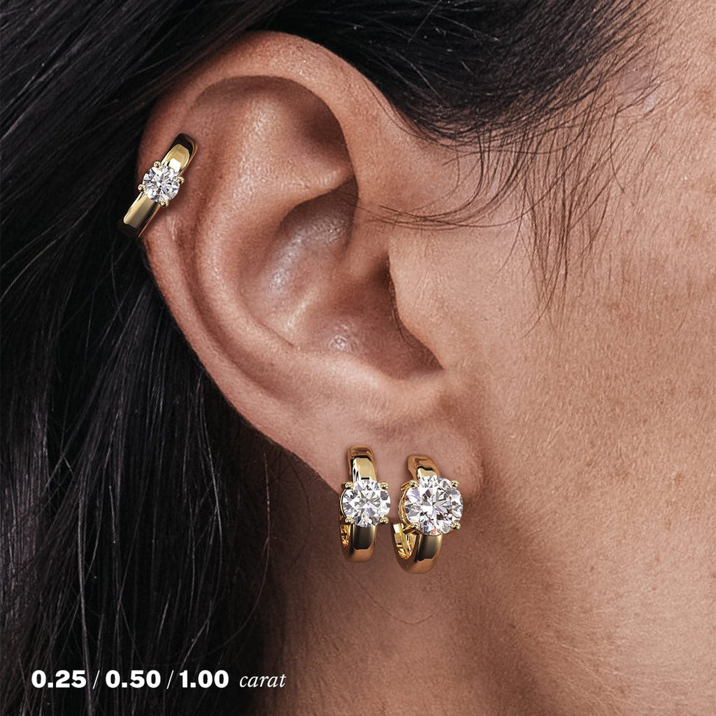 1 1/2 Carat Yellow Gold Diamond Hoop Earrings For Women