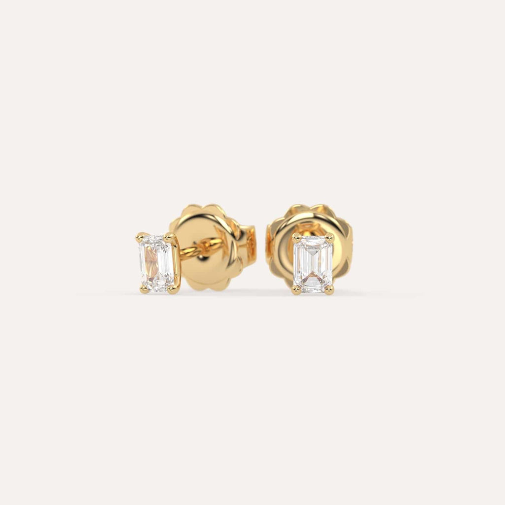 1/2 carat Emerald Diamond Stud Earrings, Natural Diamonds Yellow Gold