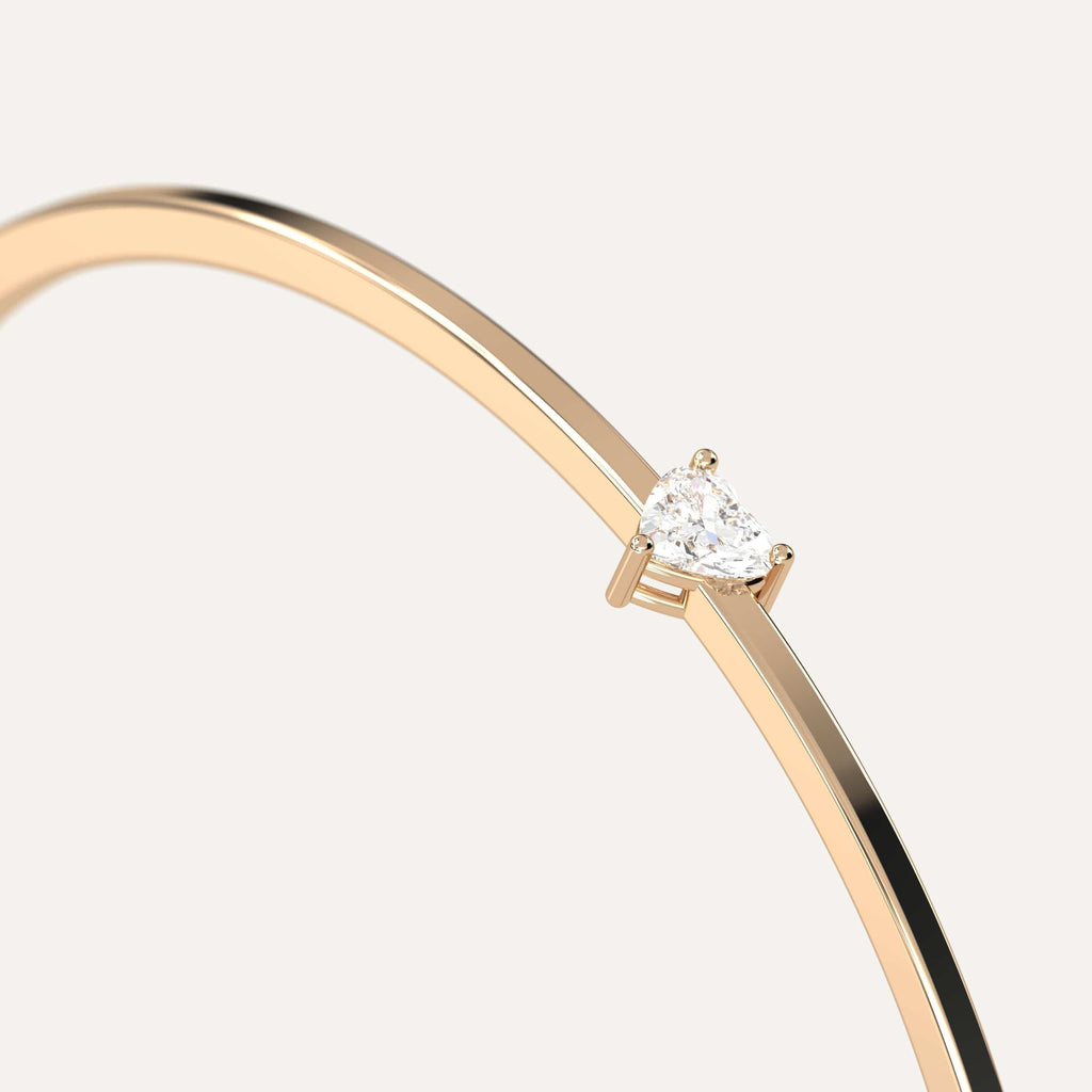 classic diamond solitaire, bangle bracelet with heart lab diamonds in yellow gold