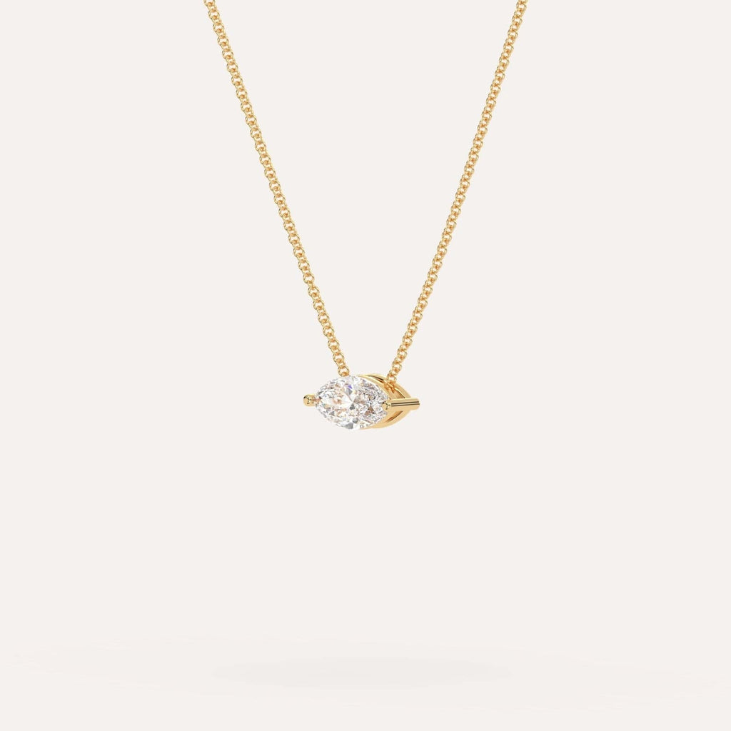 Yellow Gold Floating Diamond Necklace With 1/2 Carat Marquise Diamond