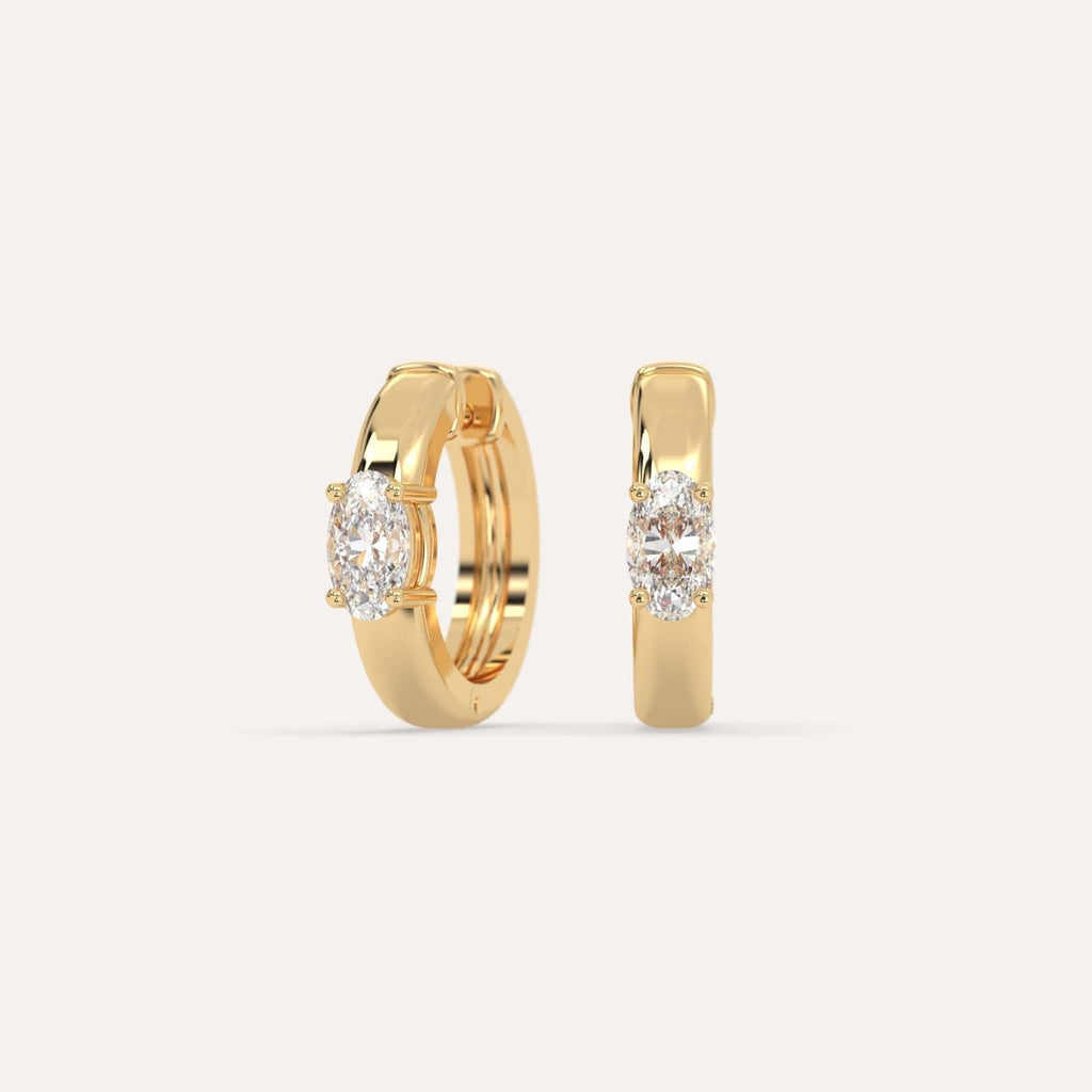 1/2 carat Oval Natural Diamond Hoop Earrings in Yellow Gold