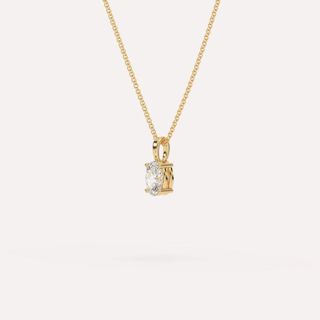 Yellow Gold Pendant Diamond Necklace With 1/2 Carat Oval Diamond