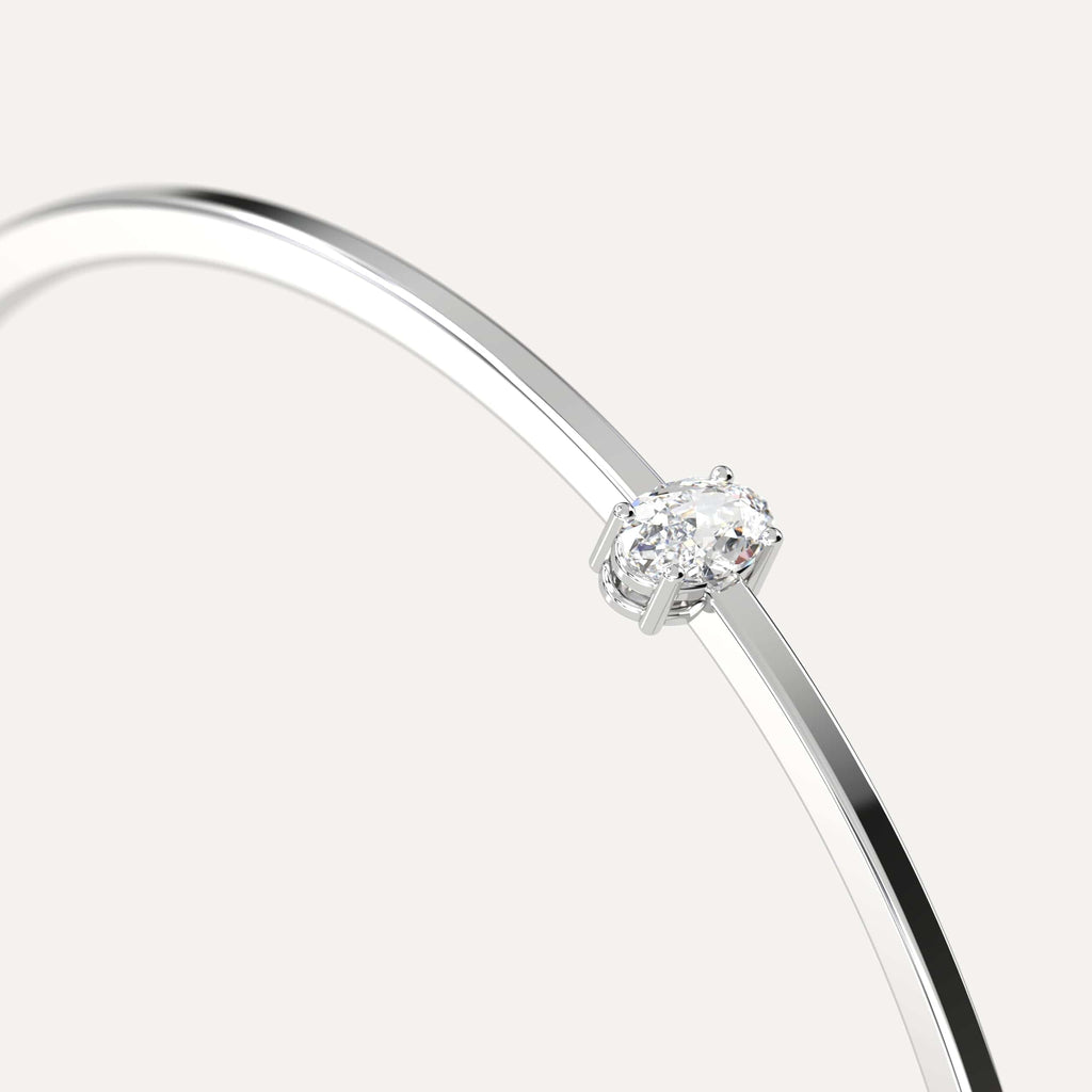 classic diamond solitaire, bangle bracelet with oval lab diamonds in white gold