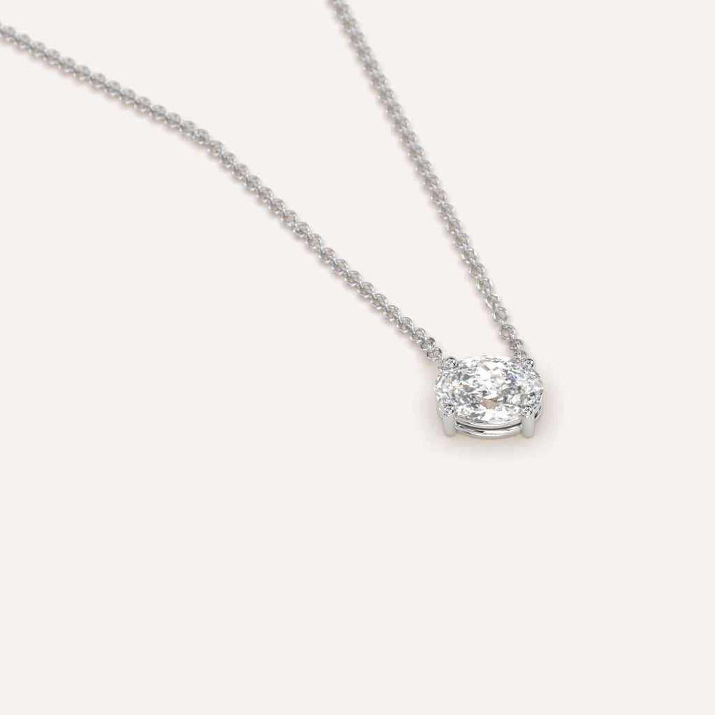 Simple Diamond Floating Necklace With Oval Lab Diamond In White Gold