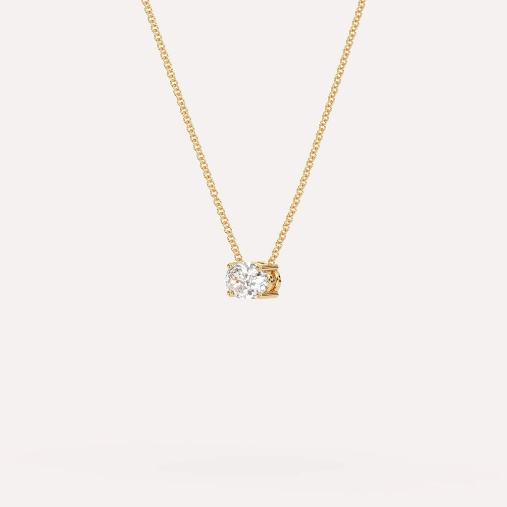 Yellow Gold Floating Diamond Necklace With 1/2 Carat Oval Diamond