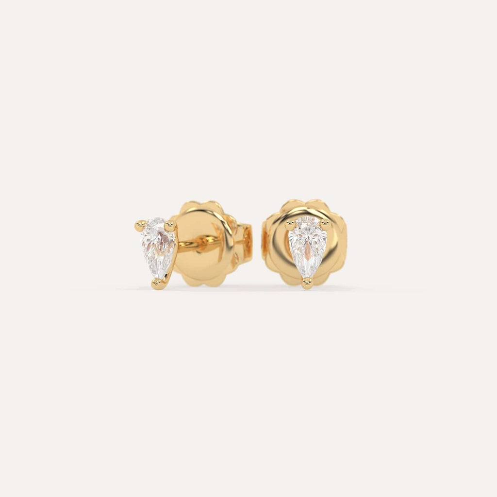 1/2 carat Pear Diamond Stud Earrings, Natural Diamonds Yellow Gold