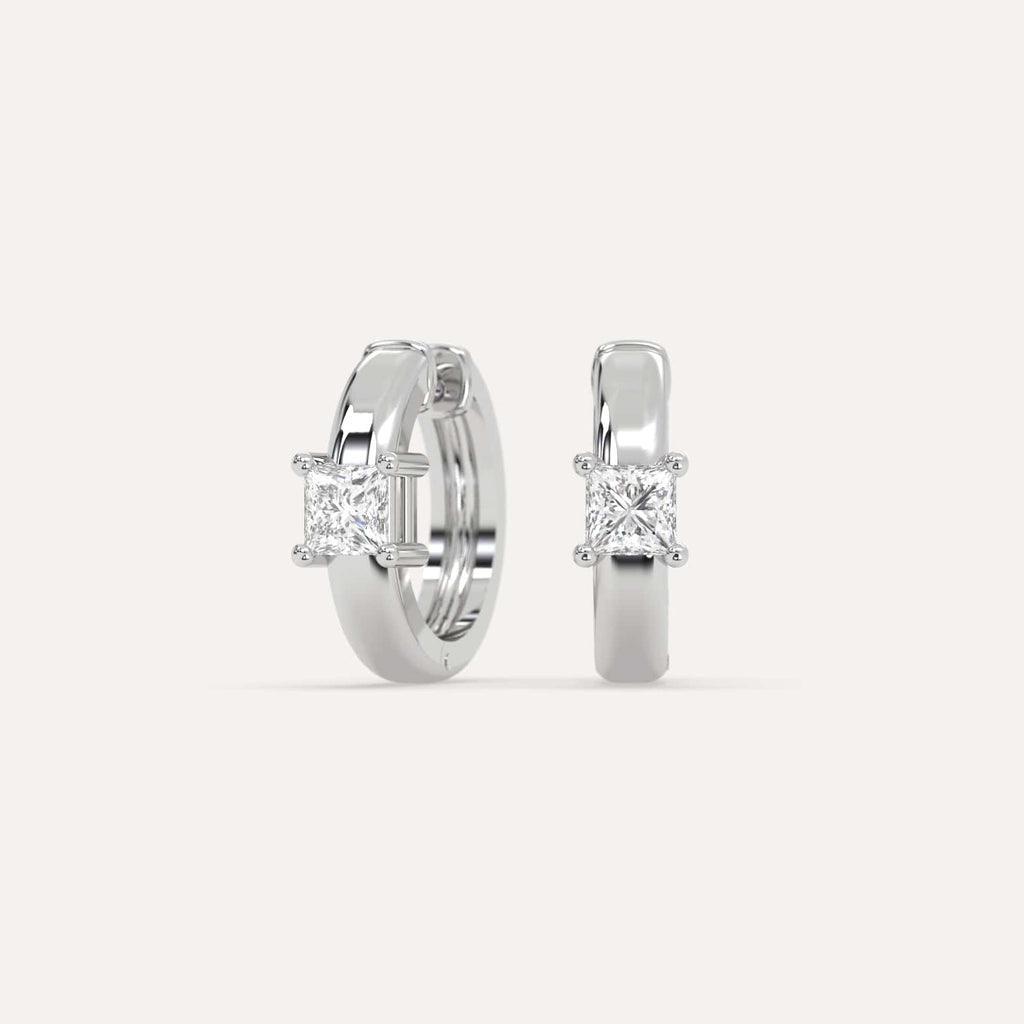 1/2 carat Princess Natural Diamond Hoop Earrings in White Gold