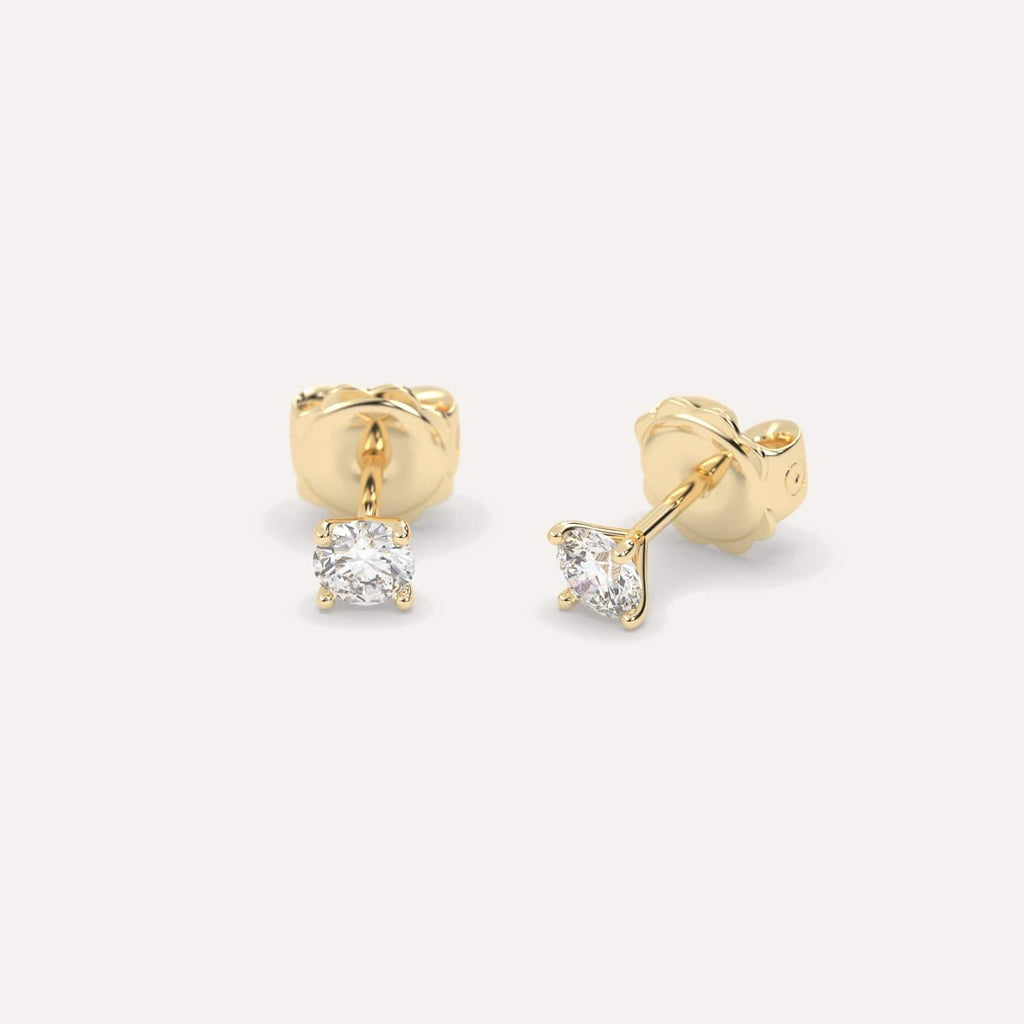 1/2 Carat Yellow Gold Diamond Stud Earrings For Women