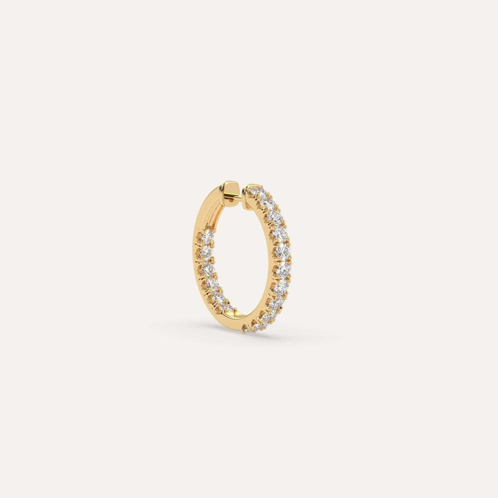 1/2 carat Single Diamond Hoop Earring, Lab Diamonds Yellow Gold