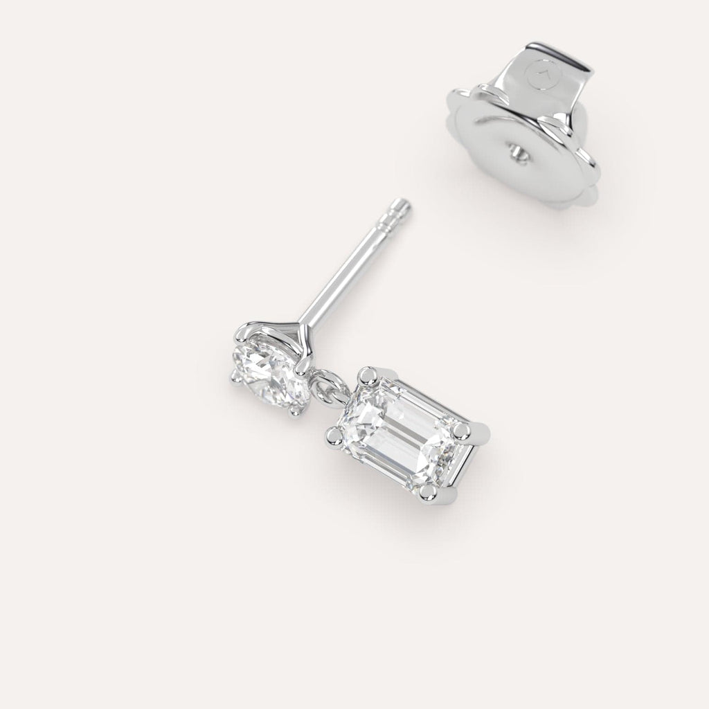 1/2 carat Single Emerald Diamond Dangle Drop Earring in White Gold