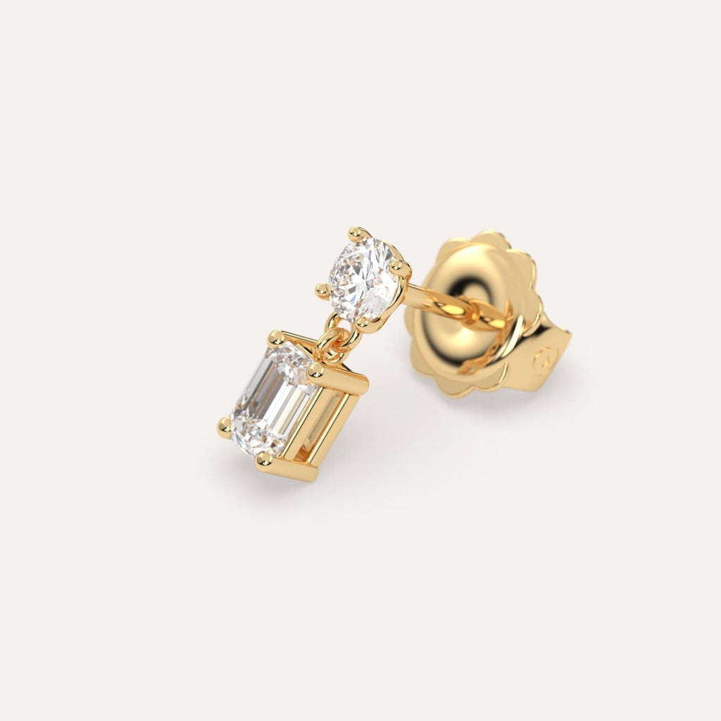 1/2 carat Emerald Lab Diamond Drop Earrings in Yellow Gold