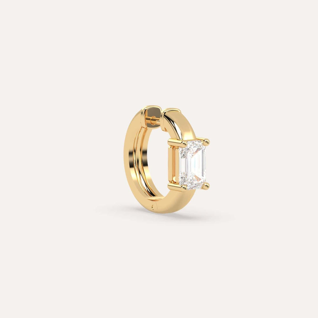 1/2 carat Single Emerald Diamond Hoop Earring, Lab Yellow Gold