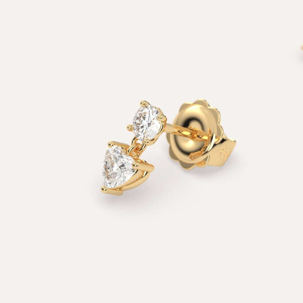 1/2 carat Heart Natural Diamond Drop Earrings in Yellow Gold