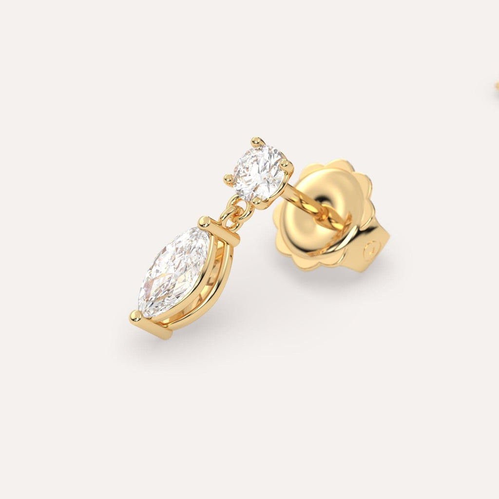 1/2 carat Marquise Natural Diamond Drop Earrings in Yellow Gold