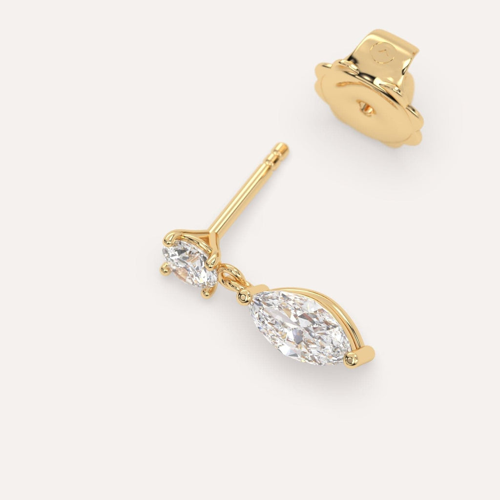 1/2 carat Single Marquise Diamond Dangle Drop Earring in Yellow Gold