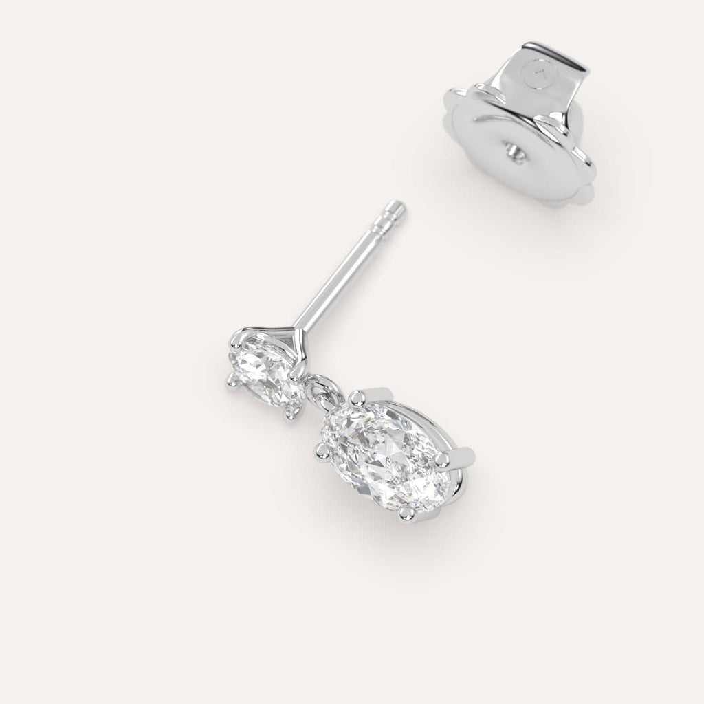 1/2 carat Single Oval Diamond Dangle Drop Earring in White Gold