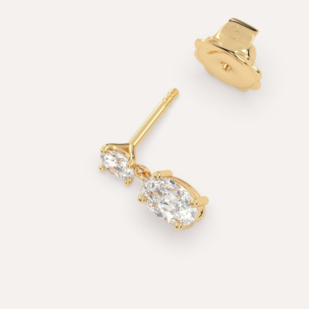 1/2 carat Single Oval Diamond Dangle Drop Earring in Yellow Gold