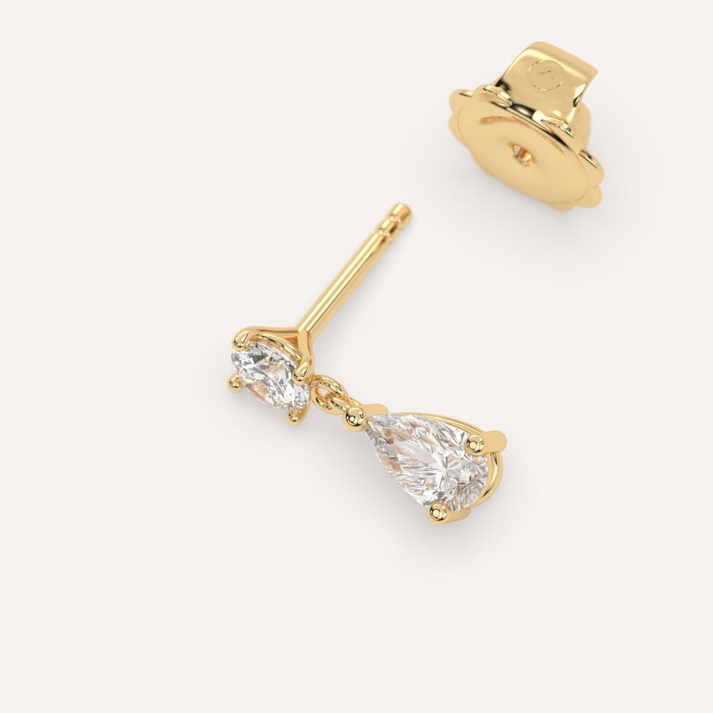 1/2 carat Single Pear Diamond Dangle Drop Earring in Yellow Gold