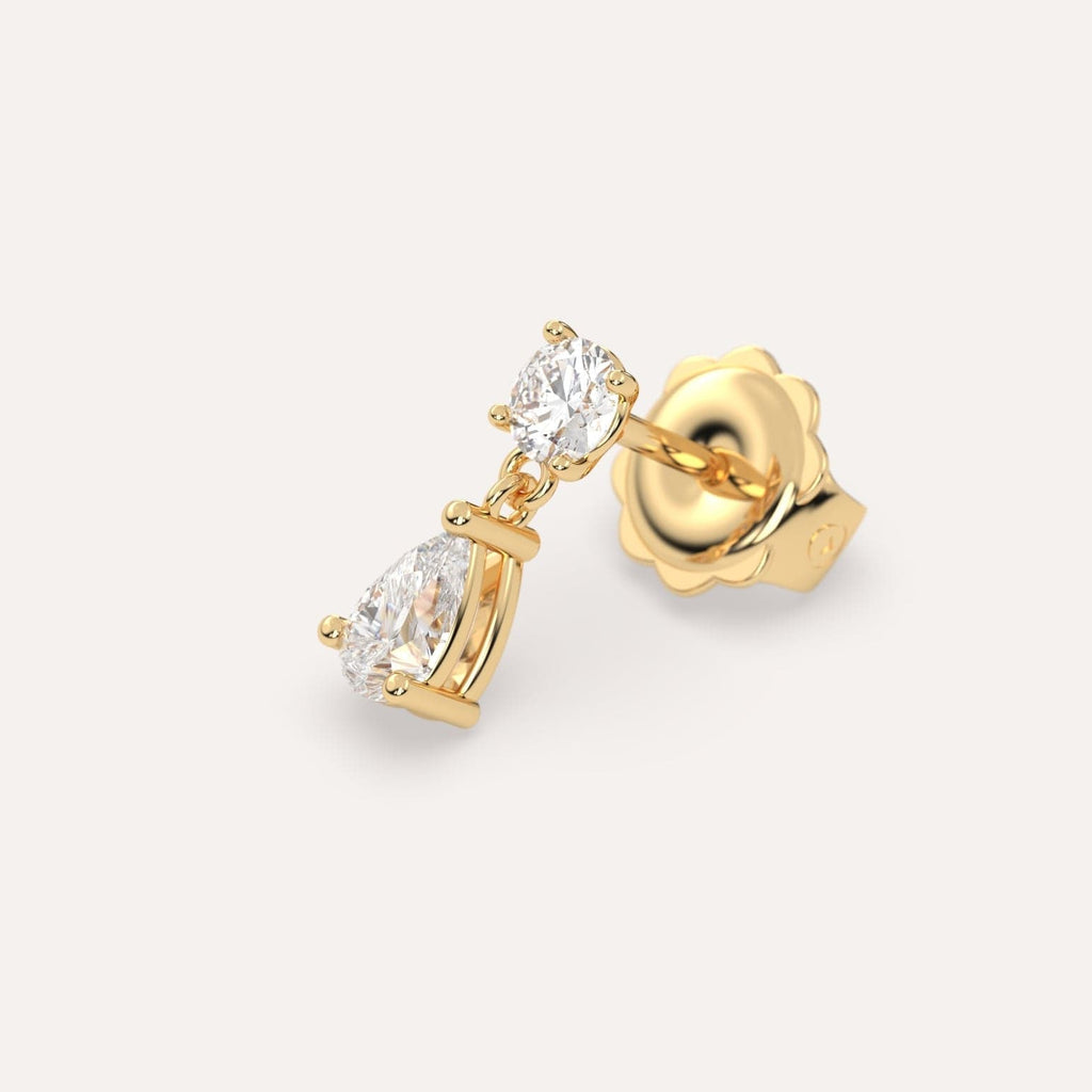1/2 carat Pear Lab Diamond Drop Earrings in Yellow Gold