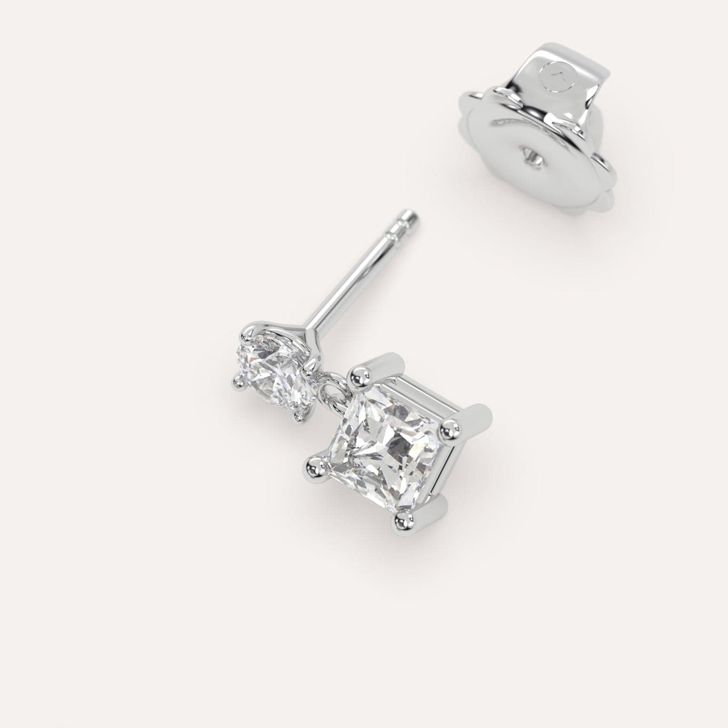 1/2 carat Single Princess Diamond Dangle Drop Earring in White Gold