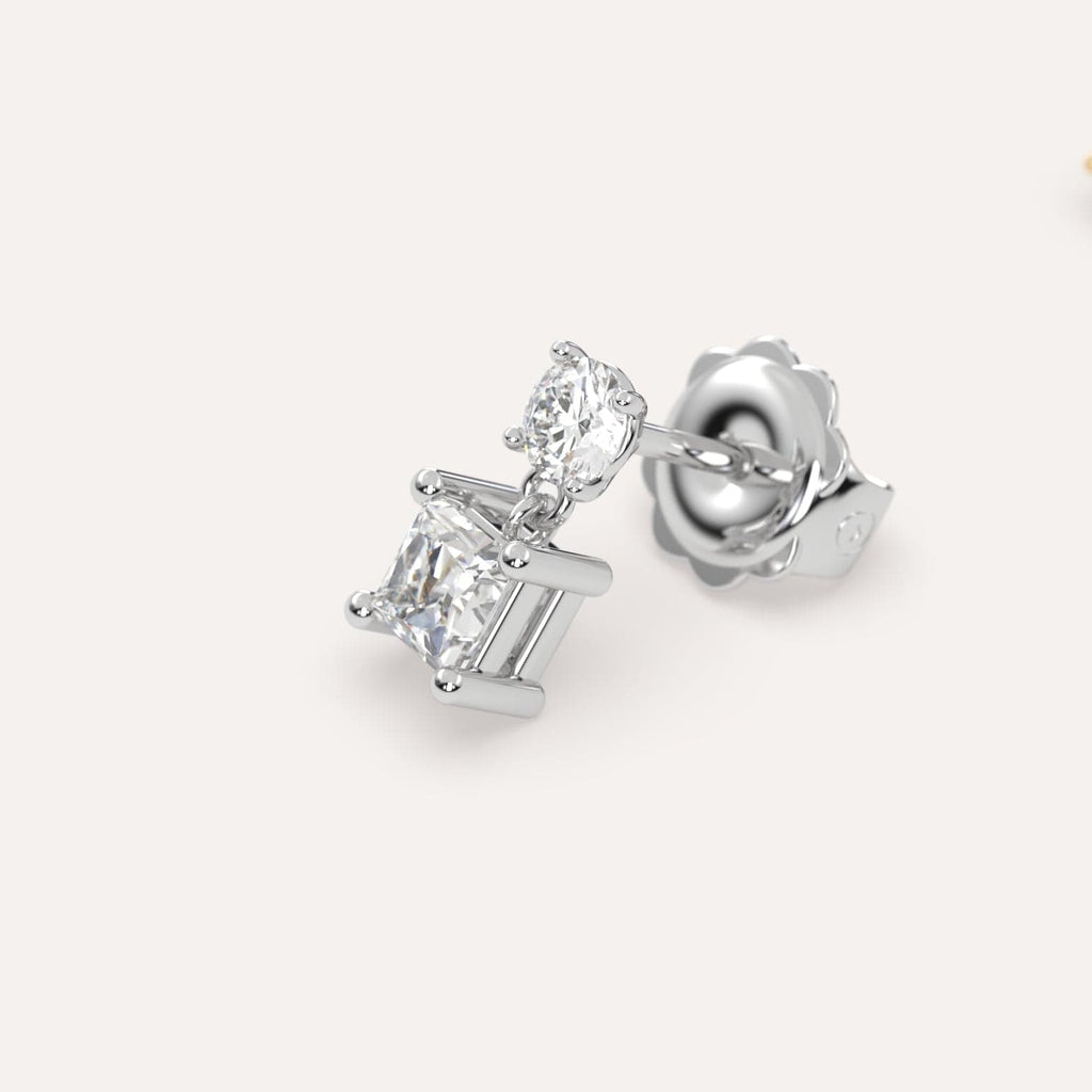 1/2 carat Princess Lab Diamond Drop Earrings in White Gold