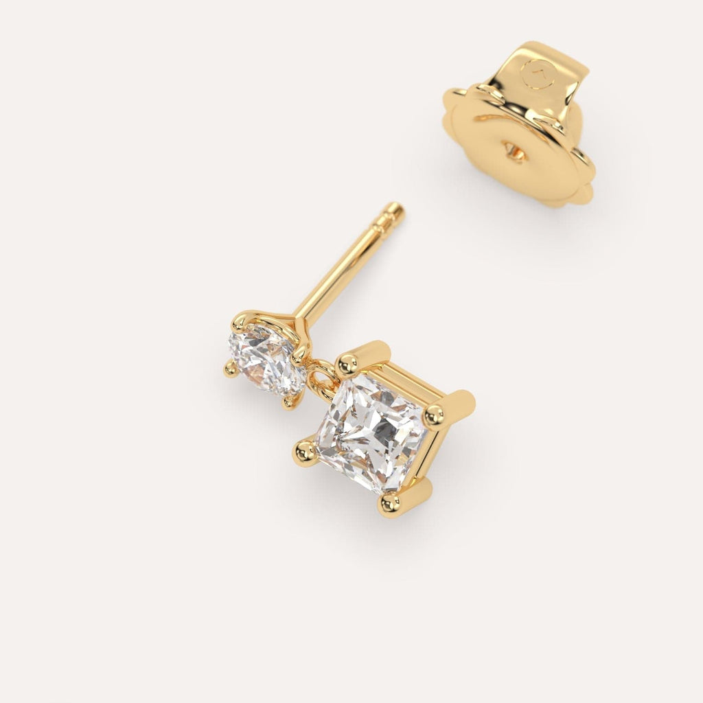 1/2 carat Single Princess Diamond Dangle Drop Earring in Yellow Gold