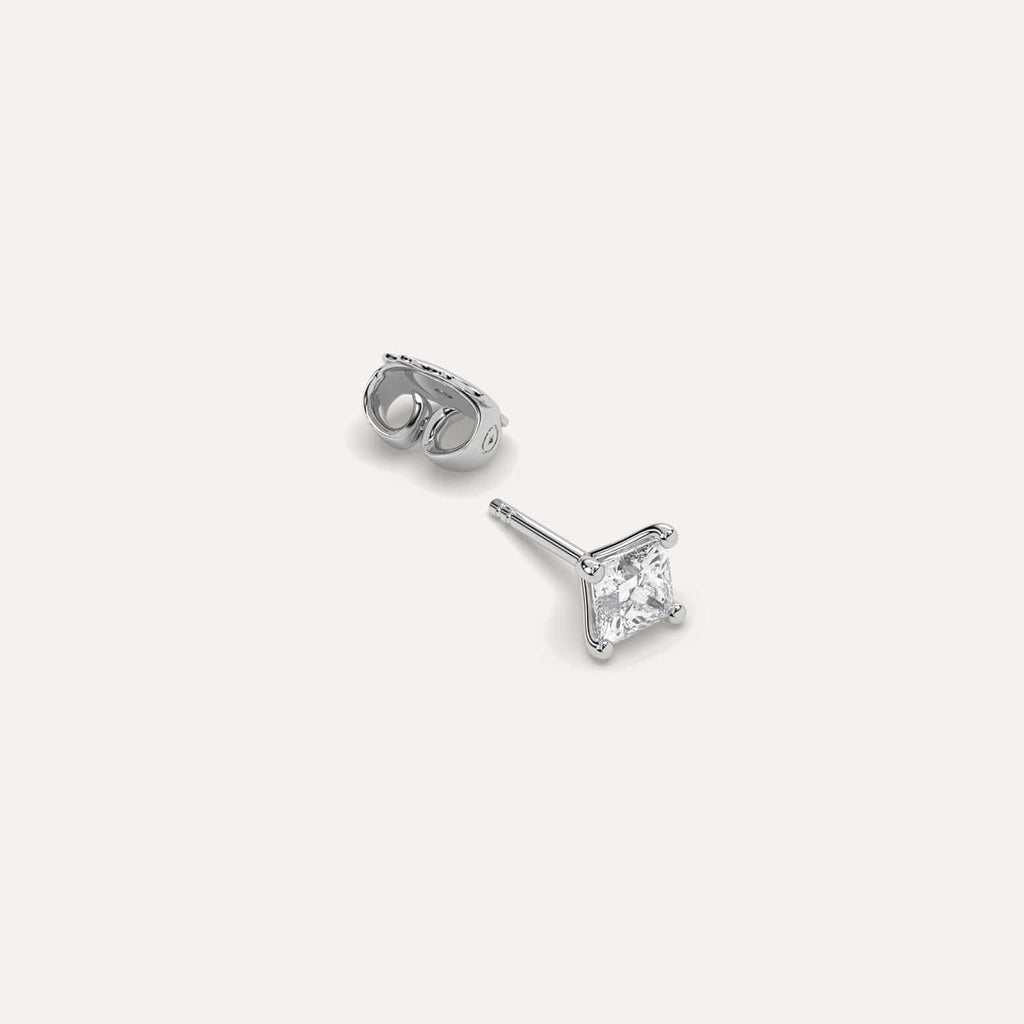 1/2 carat Single Princess Diamond Stud Earring, Lab Diamonds White Gold