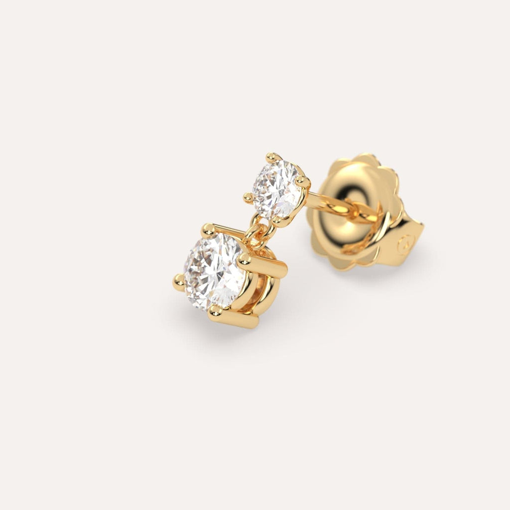 1/2 carat Round Lab Diamond Drop Earrings in Yellow Gold