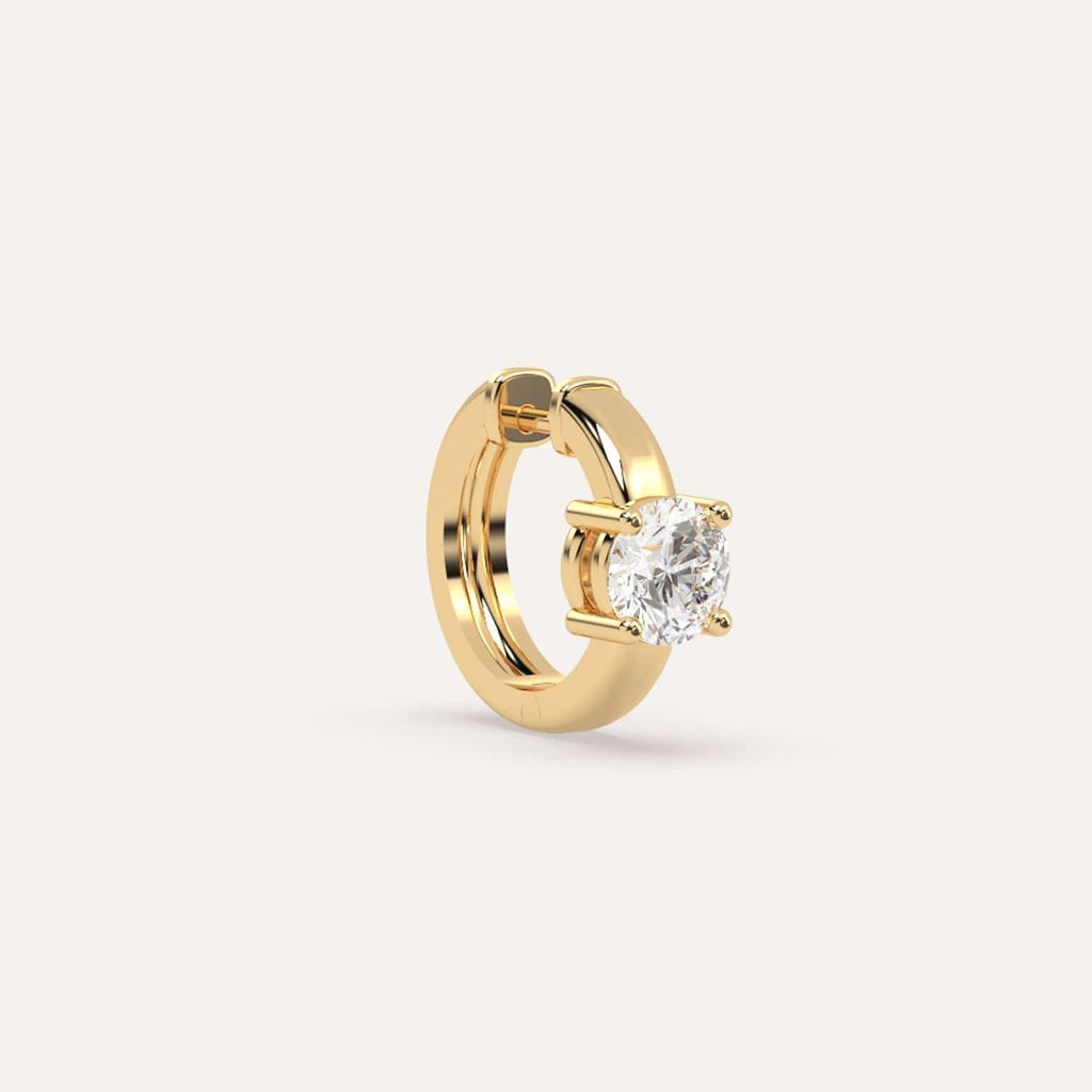 1/2 carat Single Round Diamond Hoop Earring, Natural Yellow Gold