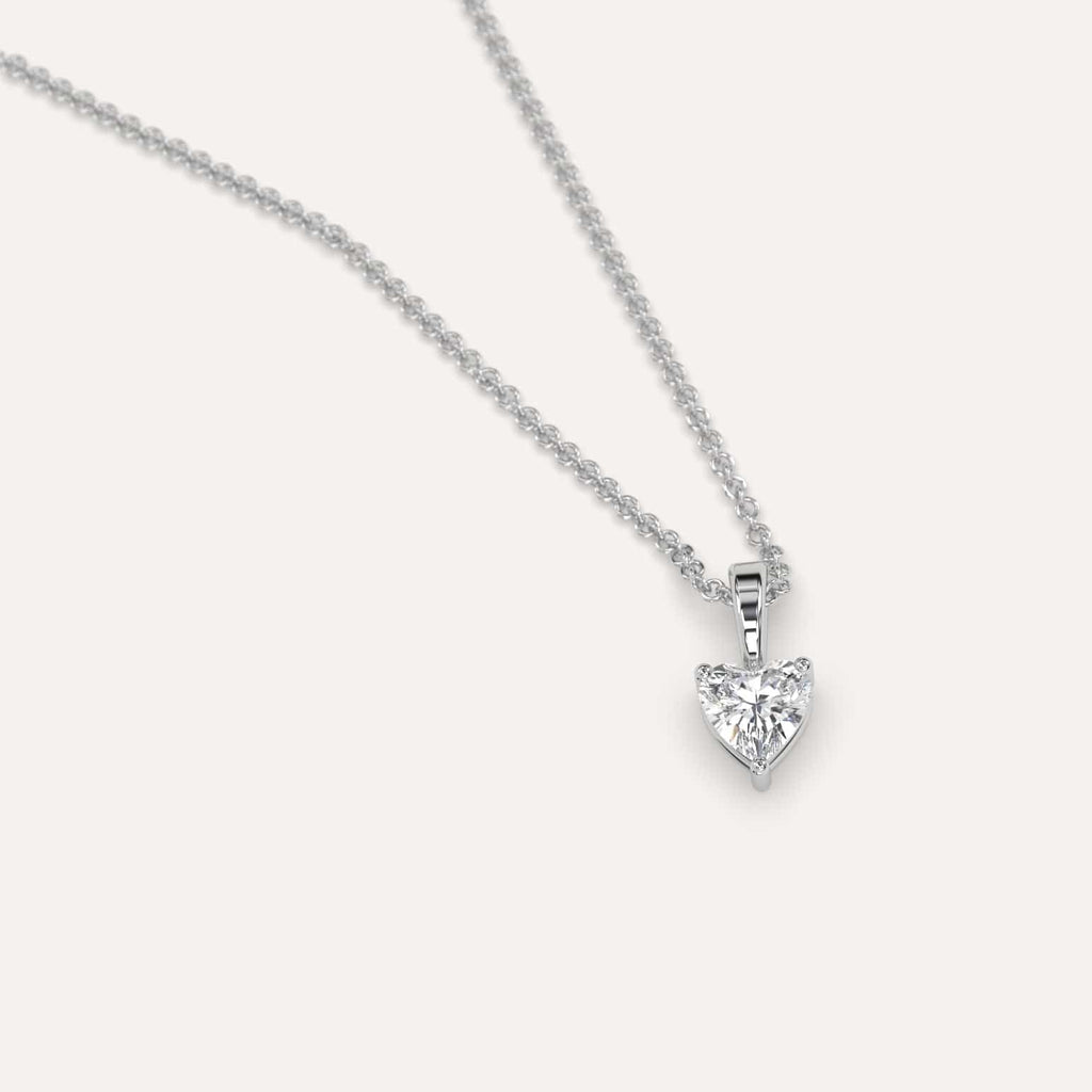 Simple Diamond Pendant Necklace With Heart Lab Diamond In White Gold