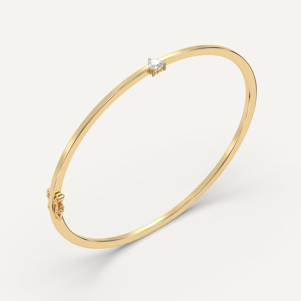 yellow gold solitaire, bangle bracelets with 1/4 carat heart diamonds