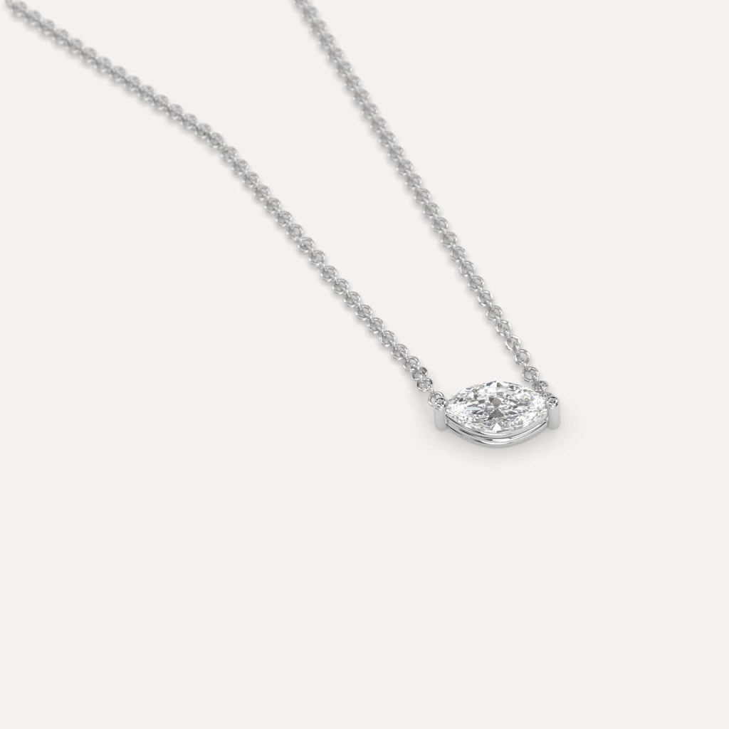 Simple Diamond Floating Necklace With Marquise Lab Diamond In White Gold