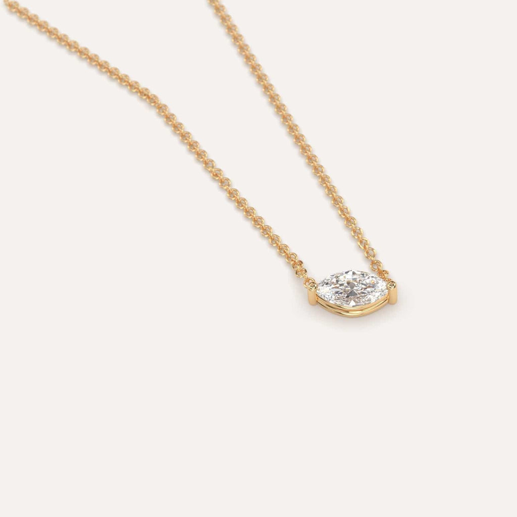 Simple Diamond Floating Necklace With Marquise Lab Diamond In Yellow Gold