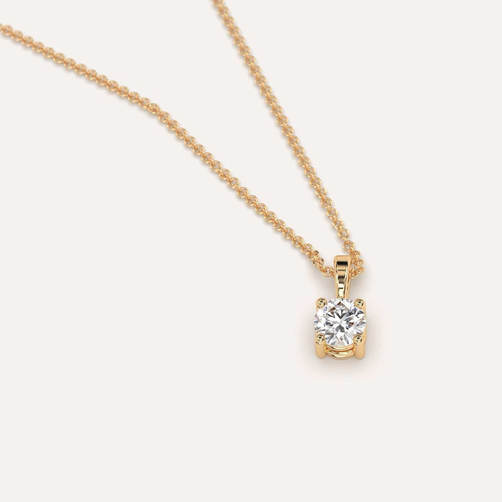 Simple Diamond Pendant Necklace With Round Natural Diamond In Yellow Gold