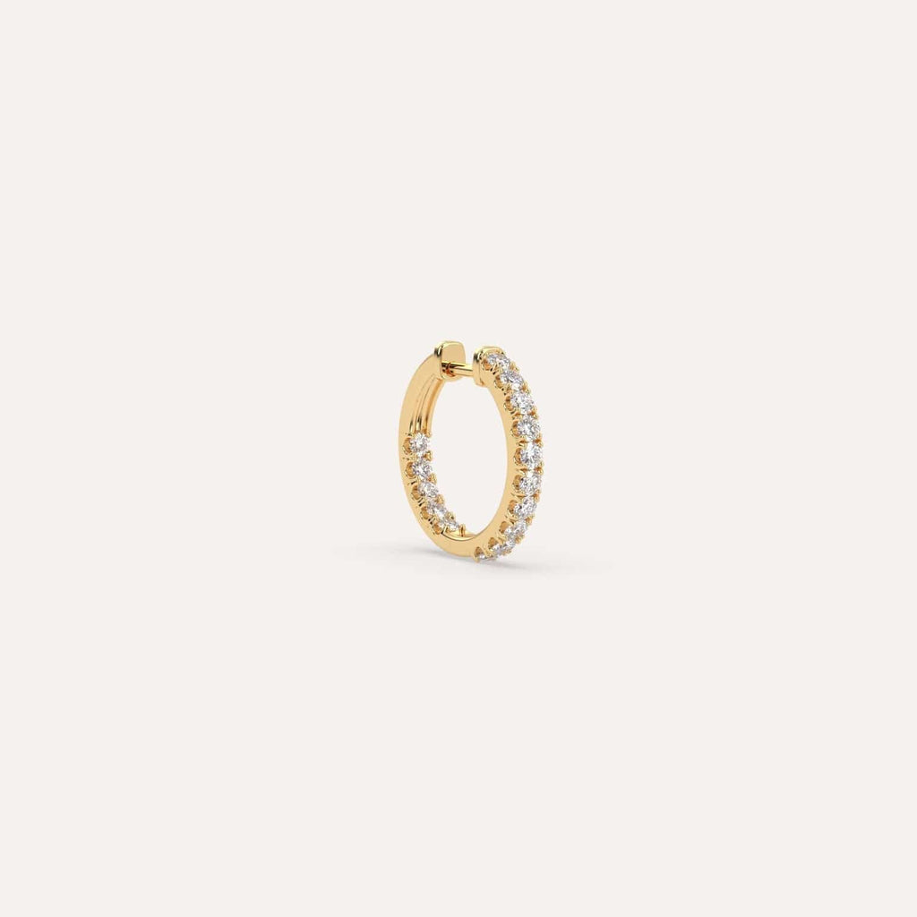 1/4 carat Single Diamond Hoop Earring, Natural Diamonds Yellow Gold